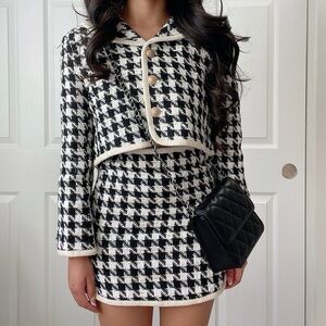 NEW Black and creme houndstooth blazer and skirt set
